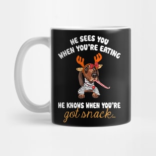 He Sees You When You're Eating Christmas Dachshund Mug